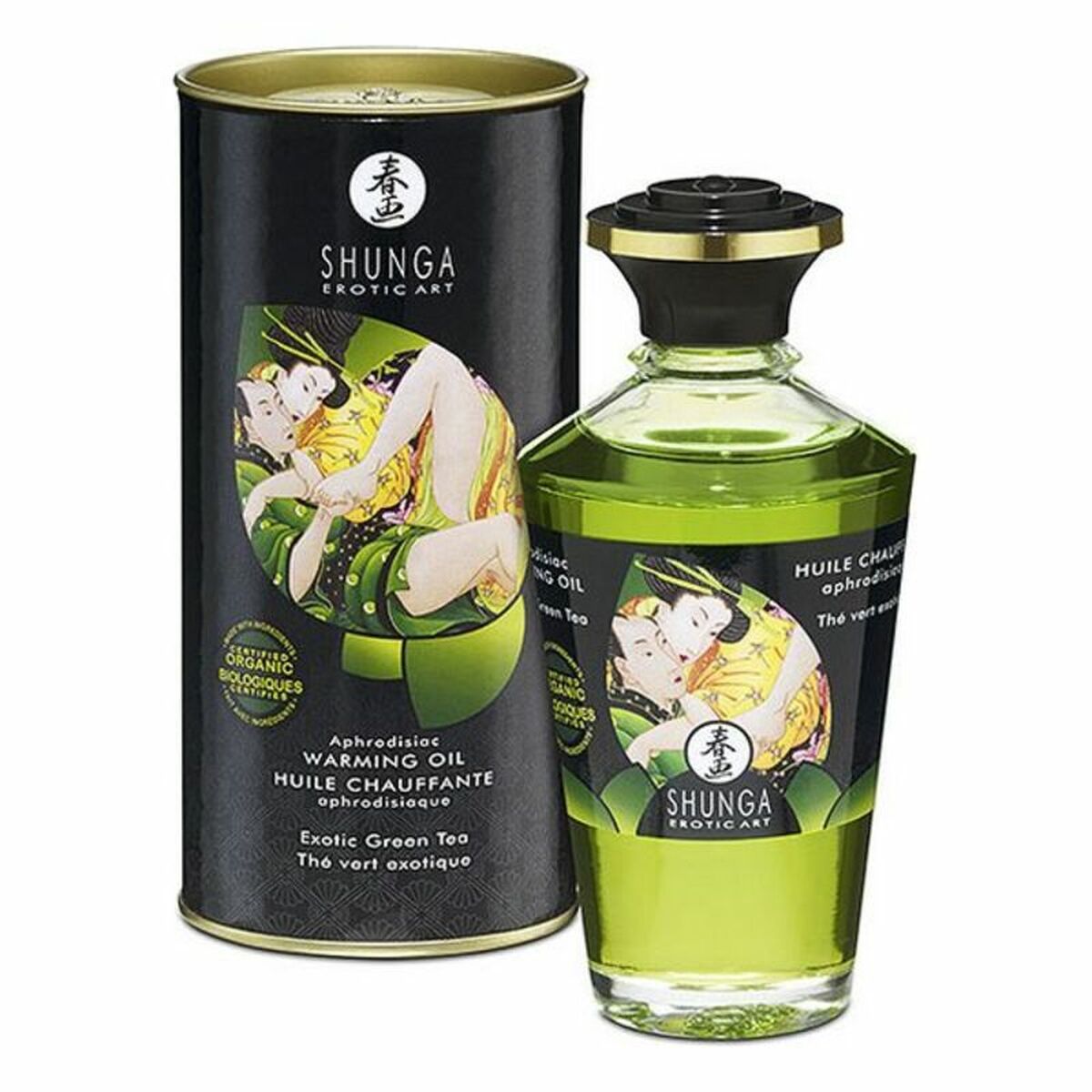 Huile de massage romantique Shunga – Douceur de Soie au Thé Vert